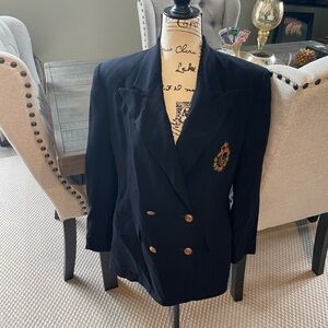 Vintage Lauren Ralph Lauren Navy Wool Blazer.  Ralph Lauren Crest. Size 12
